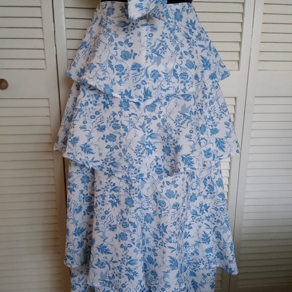 Selfie Leslie Blue Floral Peplum Ruffle Tiered Midi Dress Bow Back XS - Picture 4 of 11